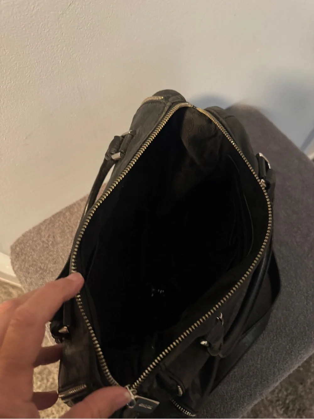 Michael Kors Black Leather Eyelet Satchel with MK Charm